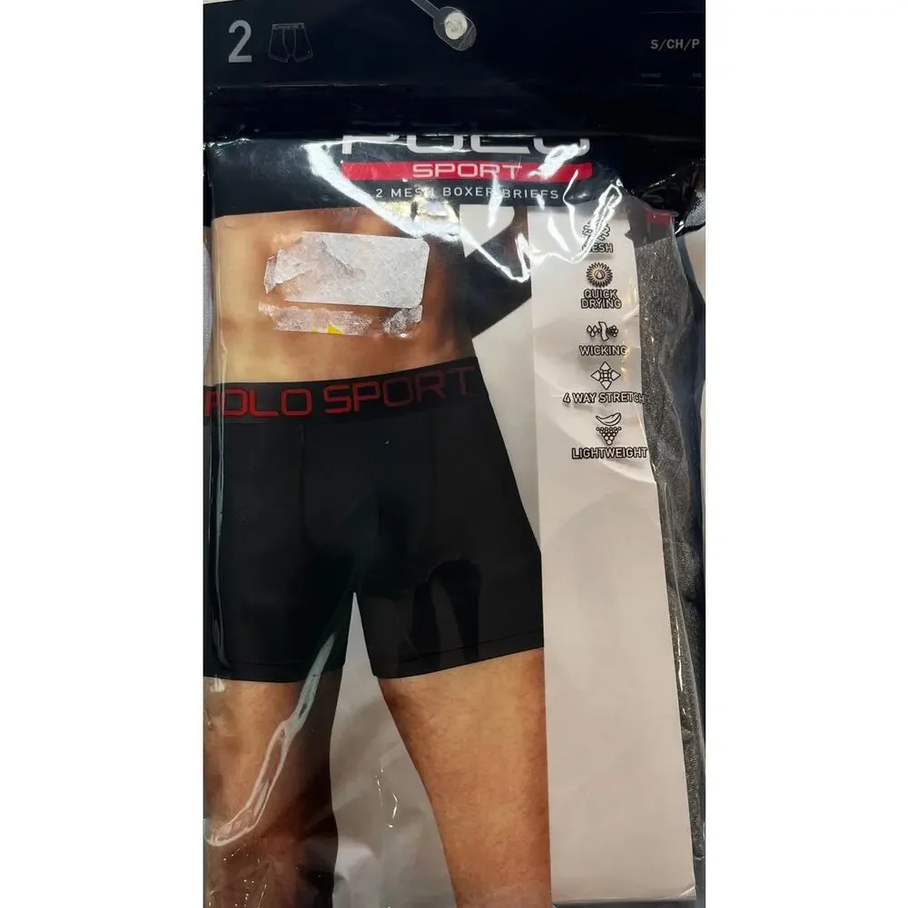 9-79 POLO SPORT Ralph Lauren NWT $34 Mesh Boxer Brief Underwear 2-PACK Small